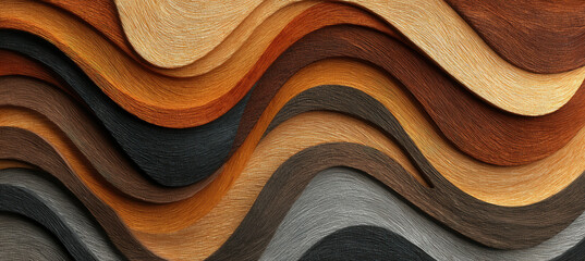 Wavy patterns on a carved wooden surface showcase flowing lines in rich earthy tones and unique artistic texture