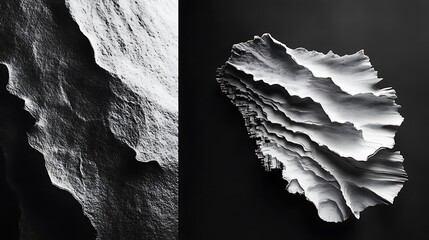 Abstract monochrome layered landscapes showcase unique textures and contrast