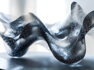 Translucent flowing form, abstract wavy shape with fluid movement and glistening