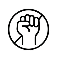 Obraz premium Linear Stop Hand Raised Fist Gesture Icon with Circular Frame Symbol