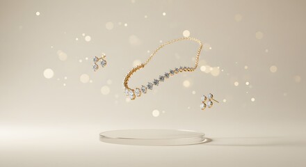 Obraz premium Elegant Diamond Necklace and Earrings Set Luxurious Jewelry Design