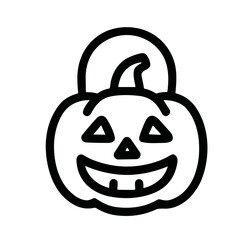 Simple Outline Smiling Pumpkin Face with Handle Icon Illustration