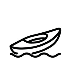 Simple Line Art Kayak Floating on Water Icon Illustration