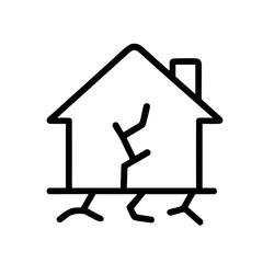 Simple Outline Damaged House Icon Showing Structural Problems Illustration