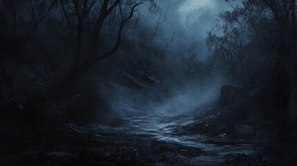 Fototapeta premium Misty Forest Path at Night