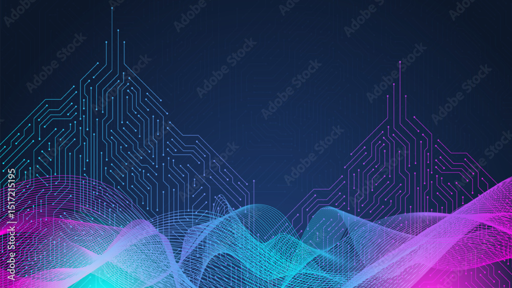 Poster artificial intelligence with circuit board electronics digital technology background. abstract struc