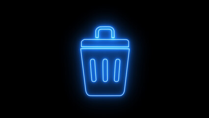 Glowing neon recycle bin. trash neon icon. Delete animated neon icon on black background.
