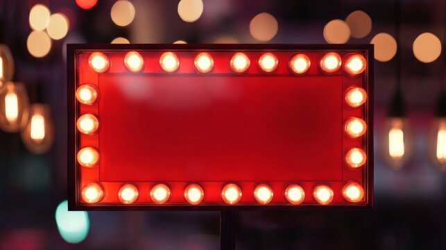 blank marque red frame with light bulbs
