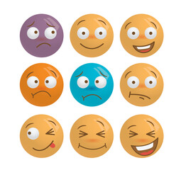 Emotional face emoji icons in different moods