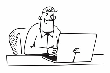 Successful businessman in modern office working on laptop.