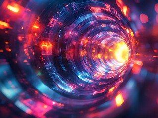 Abstract futuristic tunnel with vibrant neon light, concept background