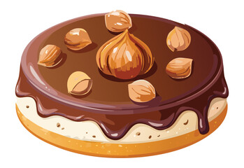 Chocolate Biscuit Cake Multiple Hazelnuts - Vector Illustration