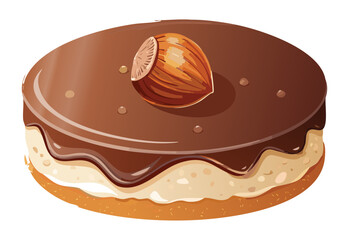 Chocolate Biscuit Cake with Hazelnut Garnish - Vector Illustration
