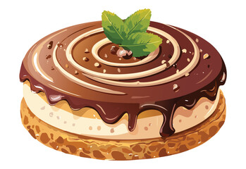 Chocolate Biscuit Cake White Spiral Icing - Vector Illustration