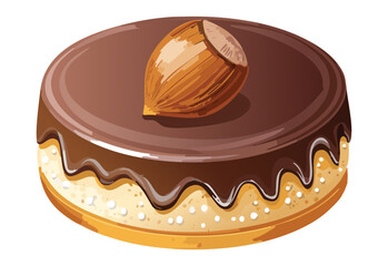 Chocolate Biscuit Cake with Hazelnut Topping - Vector Illustration
