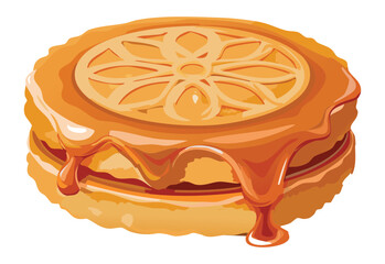 Caramel Drizzled Layered Biscuit Cake - Vector Illustration