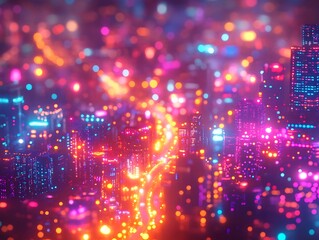 Obraz premium Neon metropolis panorama, capturing the glowing skyline in vibrant illumination