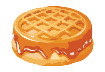 Waffle Patterned Pancake with Syrup - Vector Illustration