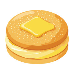 Golden Biscuit Cake with Butter Pat - Vector Illustration