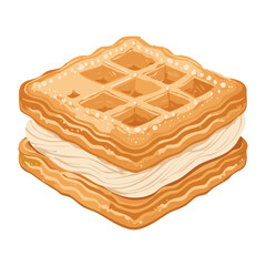 Waffle Sandwich Biscuit with Cream Filling - Vector Illustration