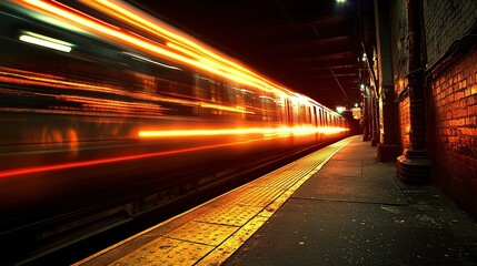 Night Train Speed Blur City Station Platform