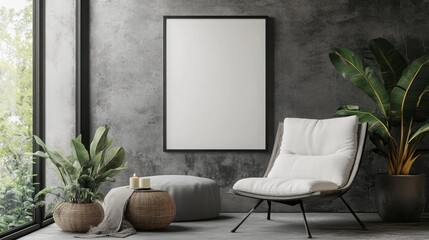 mock up poster frame in modern interior background interior space living room Contemporary style 3D render 3D illustration