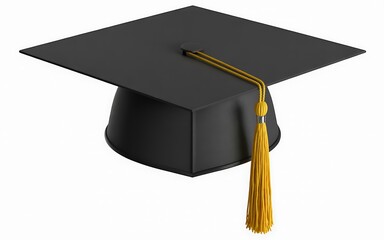 Isolated graduation cap with yellow tassel on a white background representing education