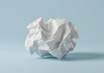 Crumpled white paper on light blue background
