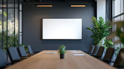 mock up tv screen in meeting room interior background