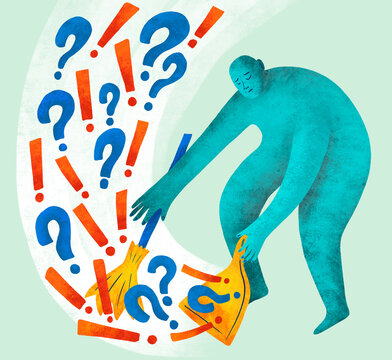 Illustration of a person resolving questions and uncertainties