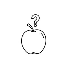 Line art apple with a question mark above symbolizing a dietary question