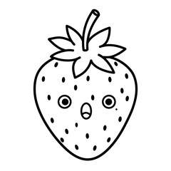 Obraz premium Line Art Surprised Strawberry with Stem and Seeds