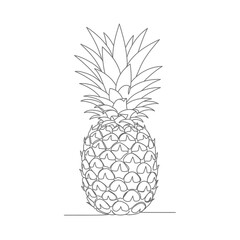 Minimalist Pineapple Outline Single Continuous Line Drawing with Detailed Crown