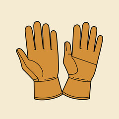Obraz premium Pair of illustrated tan leather work gloves with black outlines palms facing forward