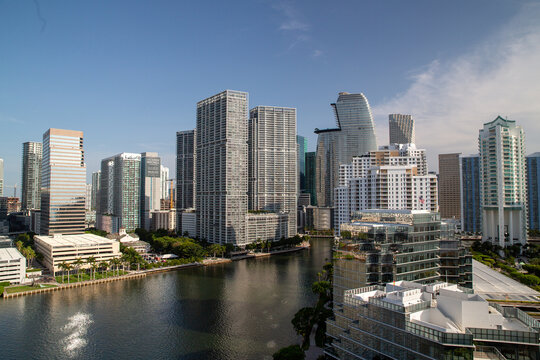 Aerial view of Brickell in Miami Florida.