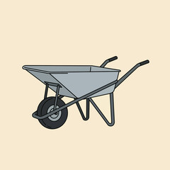 Simple Illustration of a Gray Wheelbarrow for Gardening and Construction