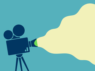 Retro film camera projecting bright yellow light