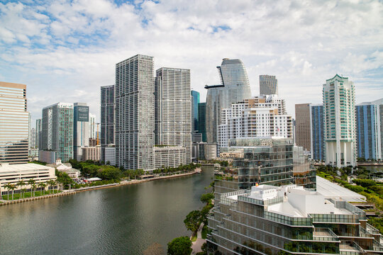 Aerial view of Brickell in Miami Florida.