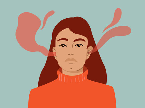 Cartoon of woman with red smoke from ears