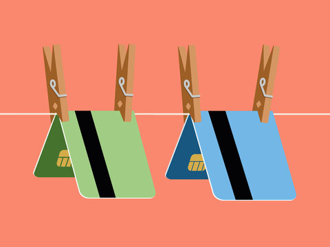 Bank cards clipped with clothespins