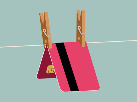 Bank card hanging on string