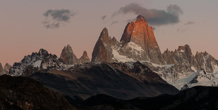 Panoramic View of Fitz Roy at Sunrise in patagonia
