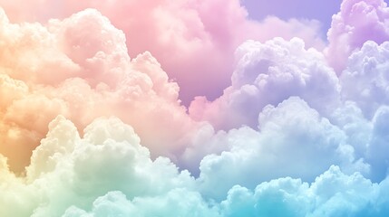 Pastel Sky Clouds with Rainbow Colors Dreamy Background