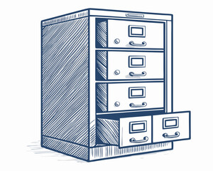 Create a bold, vector illustration of a file cabinet with a prominent 'D' (1) label.  Ensure clean lines and a strong, easily scalable design.