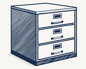Create a bold, vector illustration of a file cabinet with a prominent 'D' label.  Focus on clean lines and strong stroke weight.