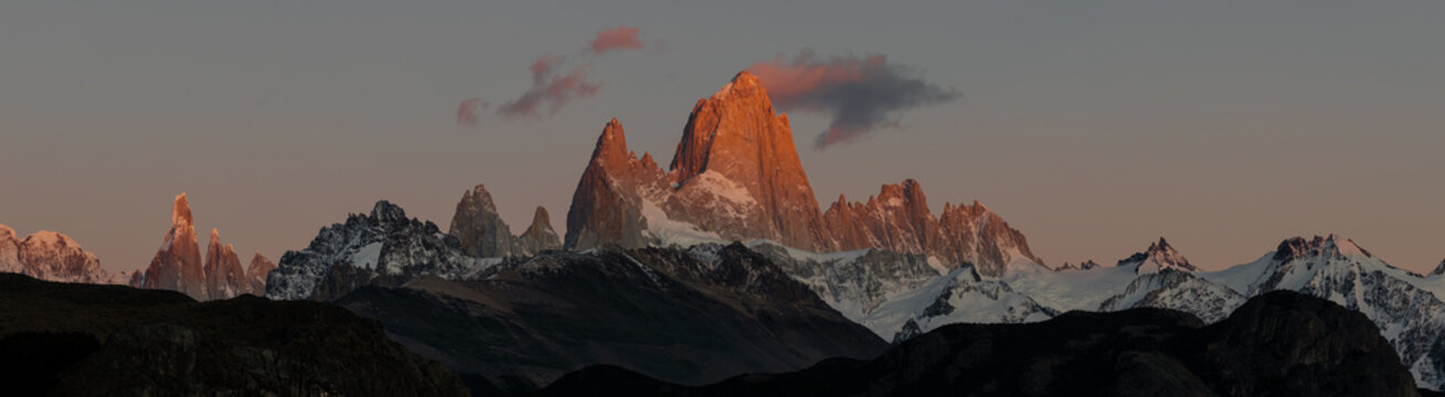 Panoramic View of Fitz Roy at Sunrise in patagonia