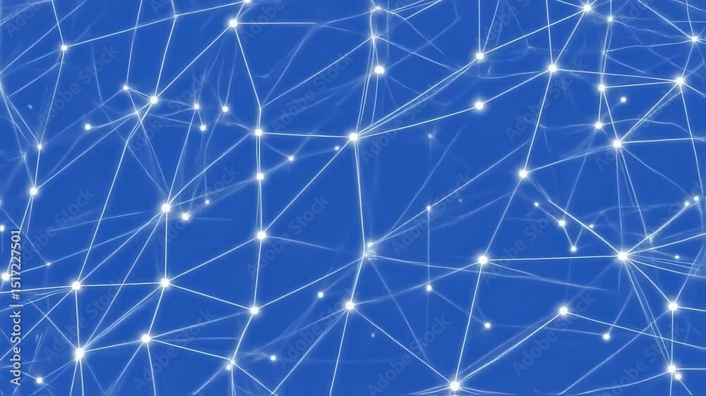 Wall mural conceptual modern futuristic geometric, abstract net with dots and triangle shapes on a bright blue 