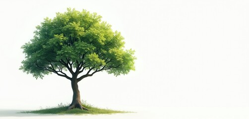 Obraz premium Illustration tree with green leaves on white background. Peaceful, serene, nature concept. Single tree isolated for eco design, environment project, web design, presentation. Symbol of life, growth,