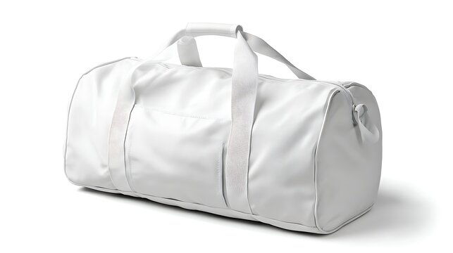 White gym duffle bag isolated on a white background mockup .