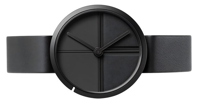 Elegant minimalistic black wristwatch with geometric design on a white background